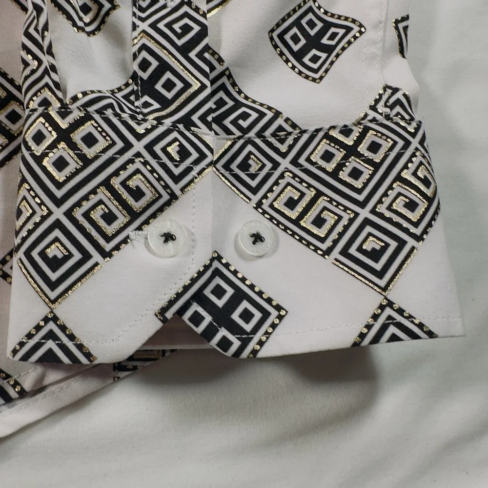Vassari Shirt Men 3XL Button Up White Geometric Print Long Sleeve 100 Cotton
